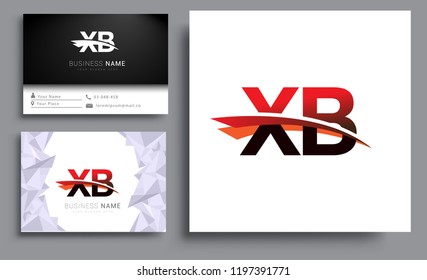 Clean and simple modern business card Business Card Template, initial letter XB logotype company name colored black and red swoosh design. Vector sets for business identity