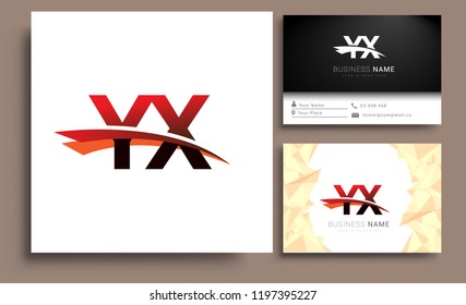 Clean and simple modern business card Business Card Template, initial letter YX logotype company name colored black and red swoosh design. Vector sets for business identity