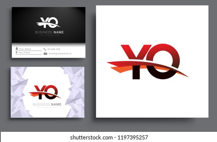Clean and simple modern business card Business Card Template, initial letter YO logotype company name colored black and red swoosh design. Vector sets for business identity