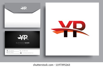 Clean and simple modern business card Business Card Template, initial letter YP logotype company name colored black and red swoosh design. Vector sets for business identity