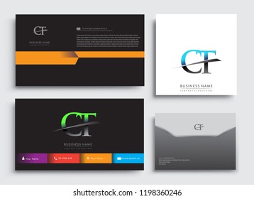 Clean and simple modern Business Card Template, with initial letter CT logotype company name colored blue and green swoosh design. Vector sets for business identity, Stationery Design.