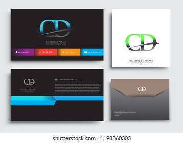 Clean and simple modern Business Card Template, with initial letter CD logotype company name colored blue and green swoosh design. Vector sets for business identity, Stationery Design.