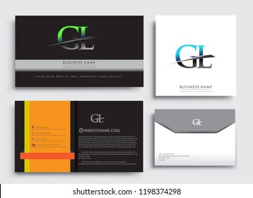 Clean and simple modern Business Card Template, with initial letter GL logotype company name colored blue and green swoosh design. Vector sets for business identity, Stationery Design.