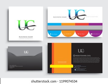 Clean and simple modern Business Card Template, with initial letter UC logotype company name colored blue and green swoosh design. Vector sets for business identity, Stationery Design.
