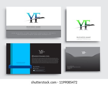 Clean and simple modern Business Card Template, with initial letter YF logotype company name colored blue and green swoosh design. Vector sets for business identity, Stationery Design.
