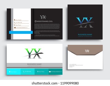 Clean and simple modern Business Card Template, with initial letter YX logotype company name colored blue and green swoosh design. Vector sets for business identity, Stationery Design.