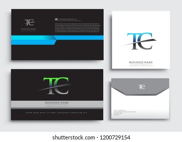 Clean and simple modern Business Card Template, with initial letter TC logotype company name colored blue and green swoosh design. Vector sets for business identity, Stationery Design.