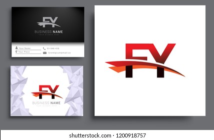 Clean and simple modern business card Business Card Template, initial letter FY logotype company name colored black and red swoosh design. Vector sets for business identity