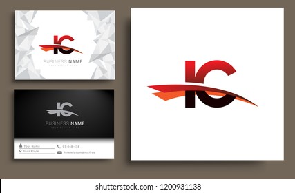 Clean and simple modern business card Business Card Template, initial letter IC logotype company name colored black and red swoosh design. Vector sets for business identity
