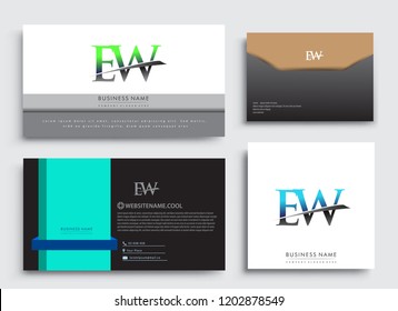 Clean and simple modern Business Card Template, with initial letter EW logotype company name colored blue and green swoosh design. Vector sets for business identity, Stationery Design.