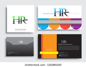 Clean and simple modern Business Card Template, with initial letter HR logotype company name colored blue and green swoosh design. Vector sets for business identity, Stationery Design.