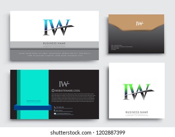 Clean and simple modern Business Card Template, with initial letter IW logotype company name colored blue and green swoosh design. Vector sets for business identity, Stationery Design.