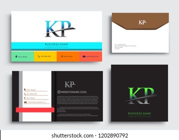 Clean and simple modern Business Card Template, with initial letter KP logotype company name colored blue and green swoosh design. Vector sets for business identity, Stationery Design.