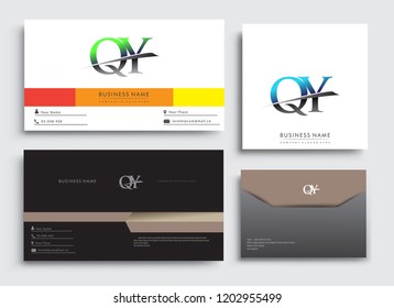 Clean and simple modern Business Card Template, with initial letter QY logotype company name colored blue and green swoosh design. Vector sets for business identity, Stationery Design.