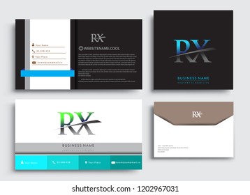 Clean and simple modern Business Card Template, with initial letter RX logotype company name colored blue and green swoosh design. Vector sets for business identity, Stationery Design.