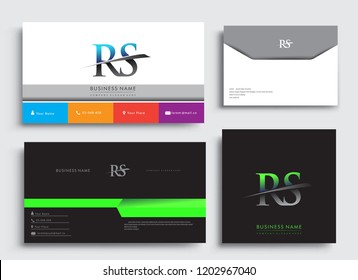 Clean and simple modern Business Card Template, with initial letter RS logotype company name colored blue and green swoosh design. Vector sets for business identity, Stationery Design.