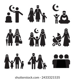 Clean and Simple Muslim Family Icon set - Illustrated Islamic Family Icon Collection