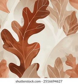 Limpio Simple Oak Tree Leaf Acuarela Diseño escandinavo Abstractas Otoño Invierno Patrón transparente Cortina de Fondo de pantalla Fondo de cama Tapicería Regalo Envoltura de papel Vector 