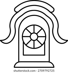 Um desenho de contorno limpo e simples de um santuário xintoísta ou portão torii. Perfeito para logotipo, ícone ou design de ilustração com um tema cultural japonês.