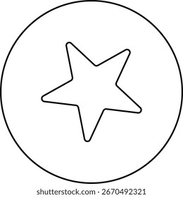 Um esboço simples e limpo de uma estrela de cinco pontas centrada dentro de um limite circular. Ideal para criar ícones, logotipos ou elementos de design.
