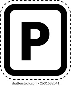 A clean and simple parking sign illustration with a bold "P" symbol in a white rectangle. Ideal for maps, signage, UI icons, and transport-related materials.