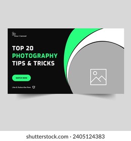 Clean and simple photography video thumbnail banner design, multipurpose photography video cover banner design, fully editable vector eps 10 file format