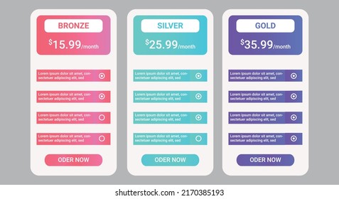 Clean simple pricing table template, Creative vector illustration of business plans, Art design modern banner list, web comparison pricing table template for website