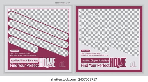 Clean and simple real estate social media marketing post banner design set or bundle template