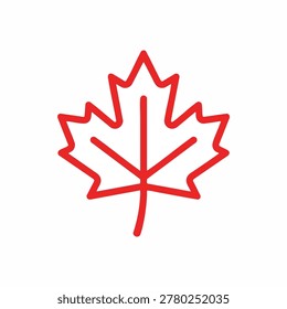A clean and simple red line drawing of a maple leaf on a white background representing Canadian identity or autumn themes