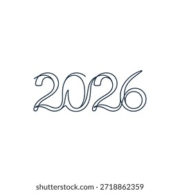 Una representación limpia y simple del año 2026 renderizada en un estilo de arte de línea continua.