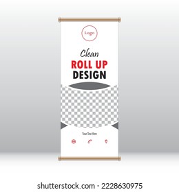 Clean simple roll up display banner design with white background, suitable for business, marketing and social events