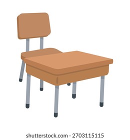 Uma carteira escolar limpa e simples com uma cadeira compatível, projetada para uso em sala de aula, mostrando um ambiente de aprendizagem organizado com uma atmosfera acadêmica elegante.