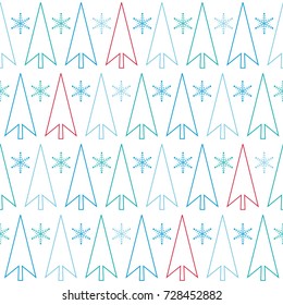 Clean and simple seamless pattern. Vector illustration with trees and snowflakes.