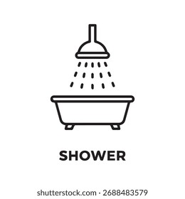 Um ícone de chuveiro limpo e simples, apresentado como um único elemento gráfico isolado em um fundo branco para fácil integração.