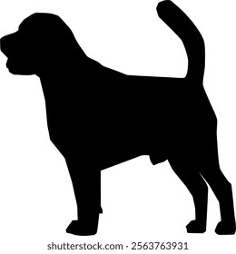 A clean, simple silhouette of a Beagle dog standing alert. Great for dog-themed designs, illustrations, and decals.