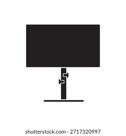A clean, simple silhouette of a flat-screen TV on a adjustable stand vector flat illustration on white background