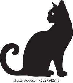 A clean and simple silhouette illustration of a cat in a sitting pose, perfect for use in pet-themed designs, logos, and minimalist artwork. This vector graphic is ideal for projects related to animal