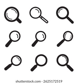 
Clean and simple silhouette of a magnifying glass, representing search or zoom functionality. Ideal for web design.