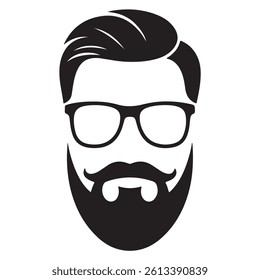 A clean, simple silhouette of a man with a trendy hairstyle, glasses, and a full beard.