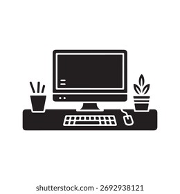 Um ícone sólido simples e limpo que representa uma configuração mínima do espaço de trabalho. Este gráfico é isolado em um fundo branco para facilitar a integração.