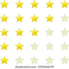 A clean and simple star rating system illustration with bright yellow and faded stars, commonly used for reviews, feedback, rankings, and evaluations across digital platforms and services.