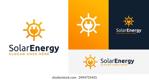 Clean Simple Sun Solar Energy Electric Plug Logo Design Branding Template