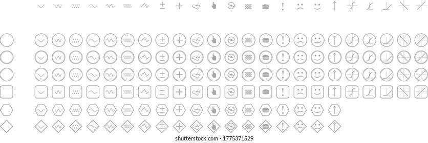 Símbolos limpios y simples y hoja de cálculo de iconos para ondas, sensores y funciones comunes de activación para redes neuronales artificiales y criaturas virtualmente evolucionadas