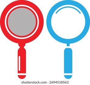 A clean and simple vector design featuring two magnifying glasses, one in red and one in blue.