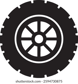A clean, simple vector graphic of a tire and wheel.