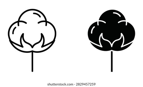 Clean and simple vector icon set of a cotton plant representing natural fibers organic manufacturing and eco-conscious textile production processes.