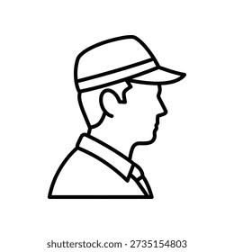 Saubere und einfache Vektorgrafik eines Cartoon-Mannes im Seitenprofil, der eine Kappe trägt, ideal für Symbole, Logos und Designprojekte.