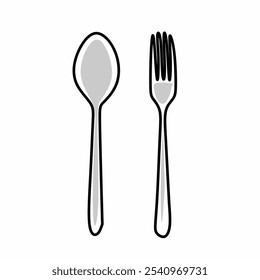 Ilustración vectorial limpia y sencilla de un tenedor y una cuchara, ideal para comida, comedor y diseños culinarios