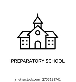 Clean and simple vector illustration of a preparatory school building, ideal for education, learning, and academic design projects.