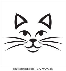 Una Ilustración vectorial limpia y sencilla que muestra la cara de un gato con bigotes y orejas puntiagudas.